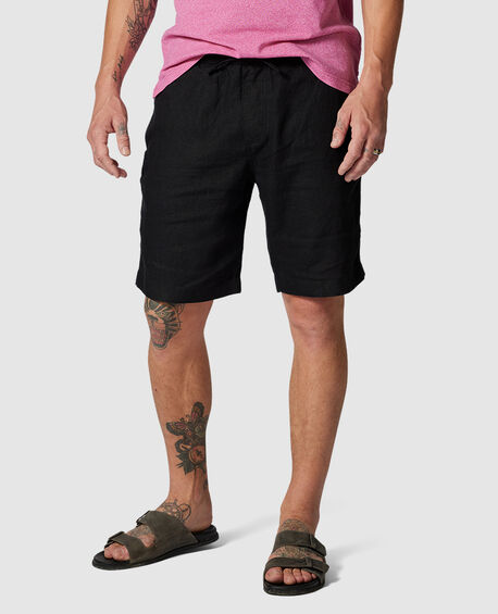 Short en lin Resort, 23 cm, NOIR