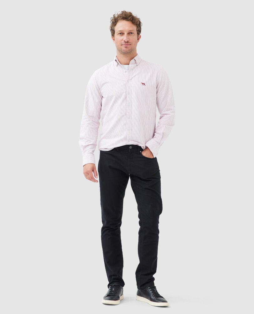 Gunn Oxford Stripe Sports Fit Shirt, PORT, Off Front