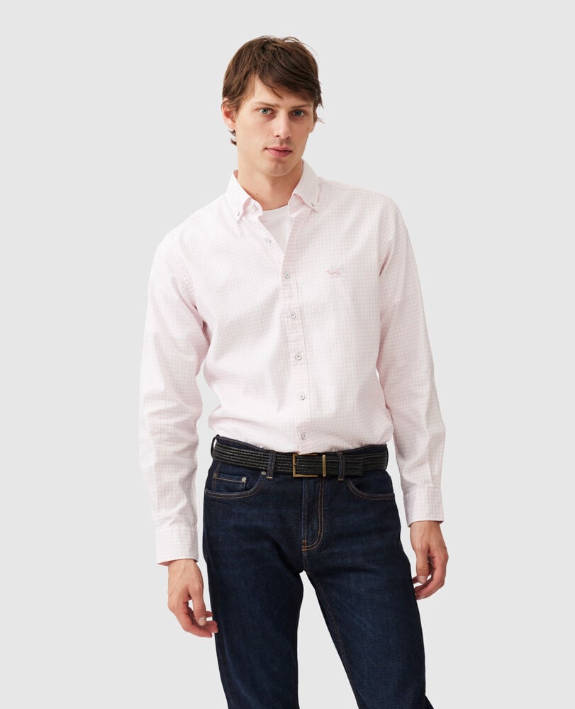 Gunn Check Oxford Sports Fit Shirt, ROSEWATER, Front