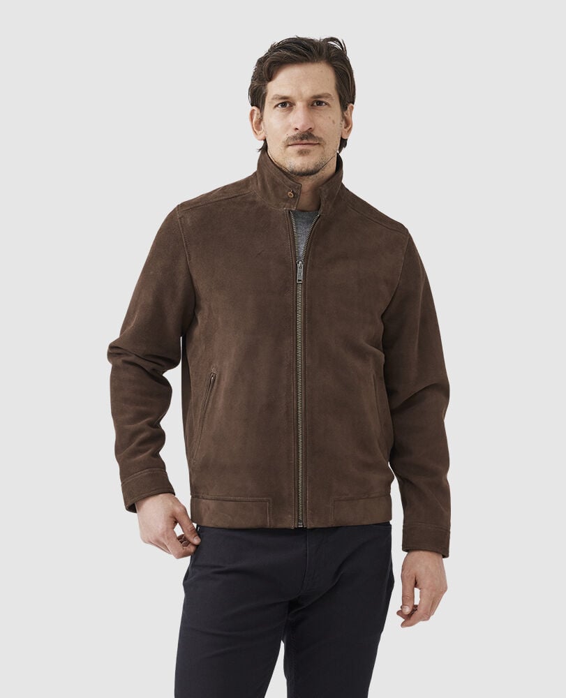 Glen Massey Leather Jacket, TAUPE, Front