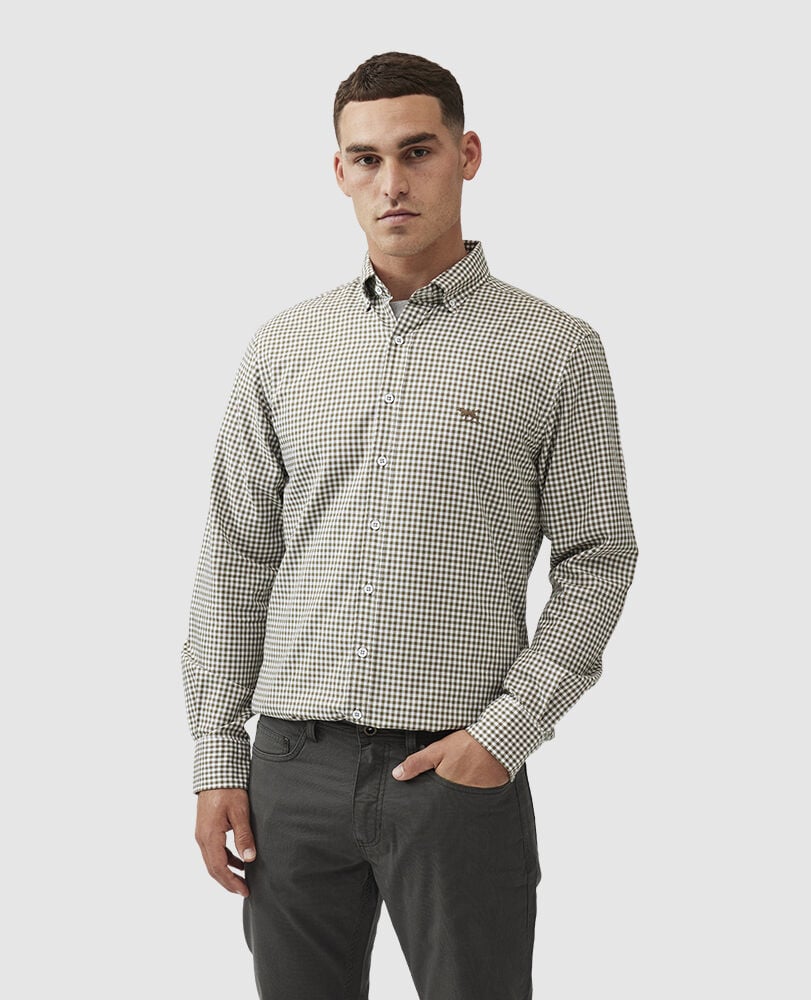 Gunn Check Oxford Sports Fit Shirt, LODEN, Front