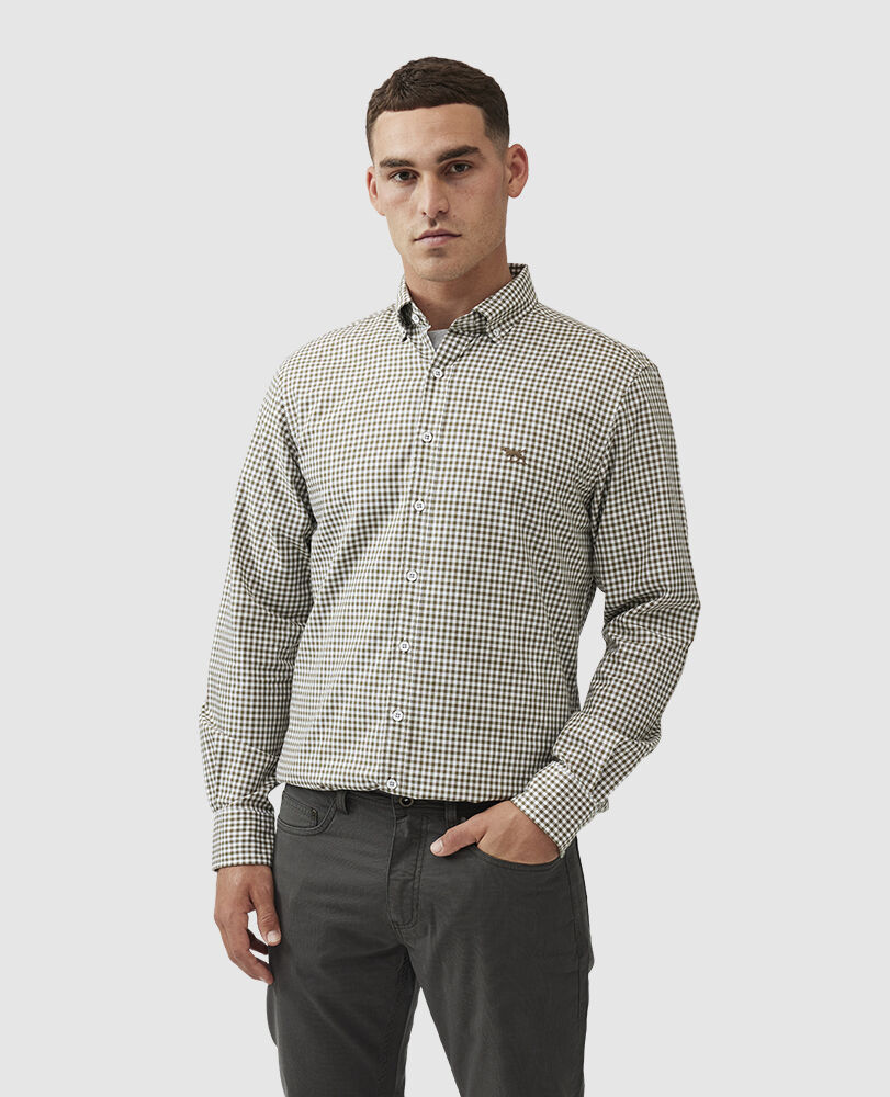 Gunn Check Oxford Sports Fit Shirt, LODEN, Front