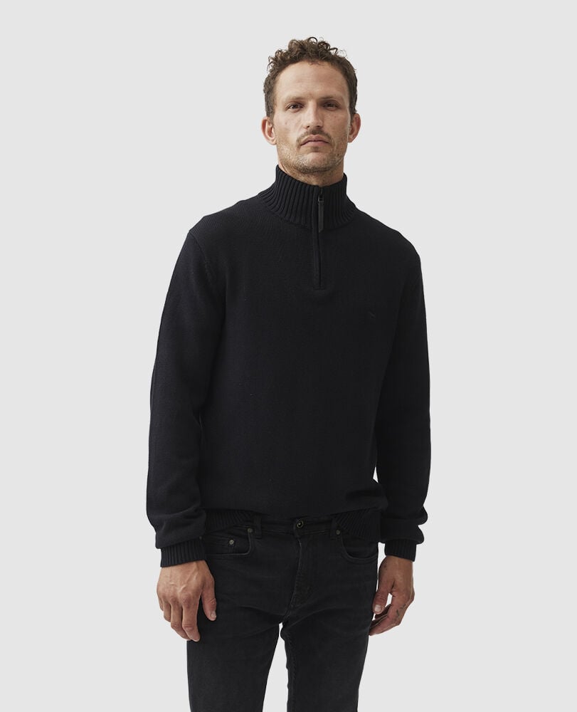 Merrick Bay 1/4 Zip Sweater, ONYX, Front