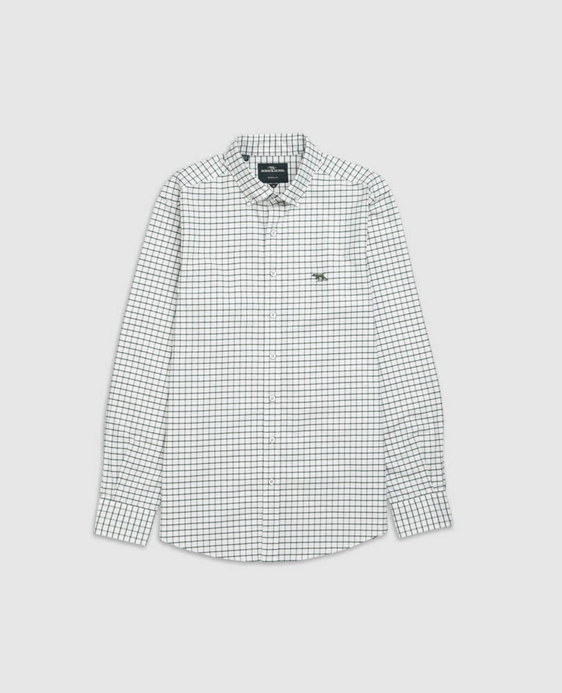 Gunn Check Oxford 3 Sports Fit Shirt, OLIVE, Flat Lay