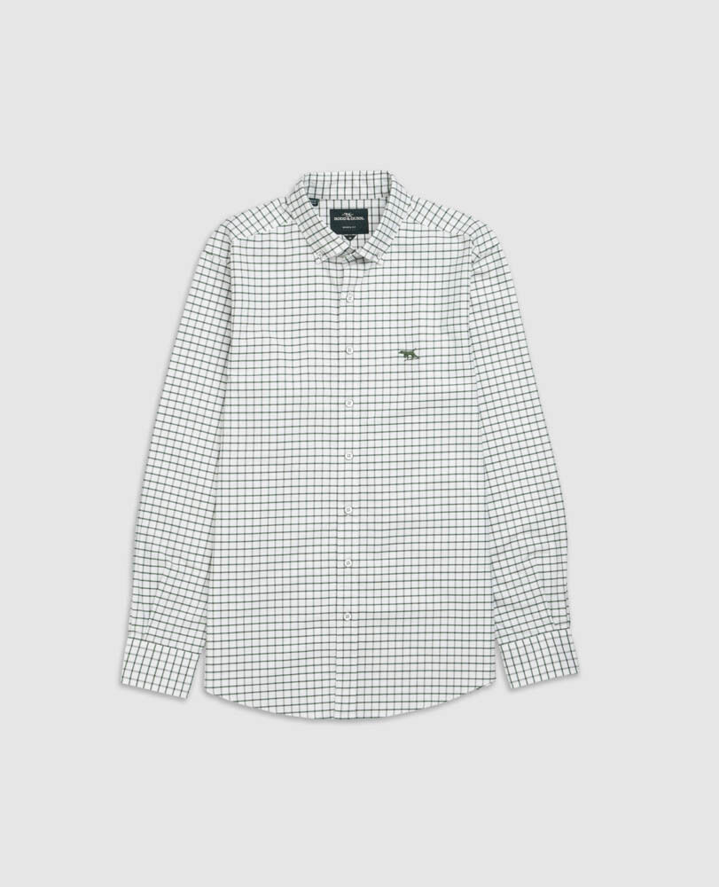 Chemise coupe sportive en coton oxford 3&nbsp;&agrave; carreaux Gunn, OLIVE, Flat Lay