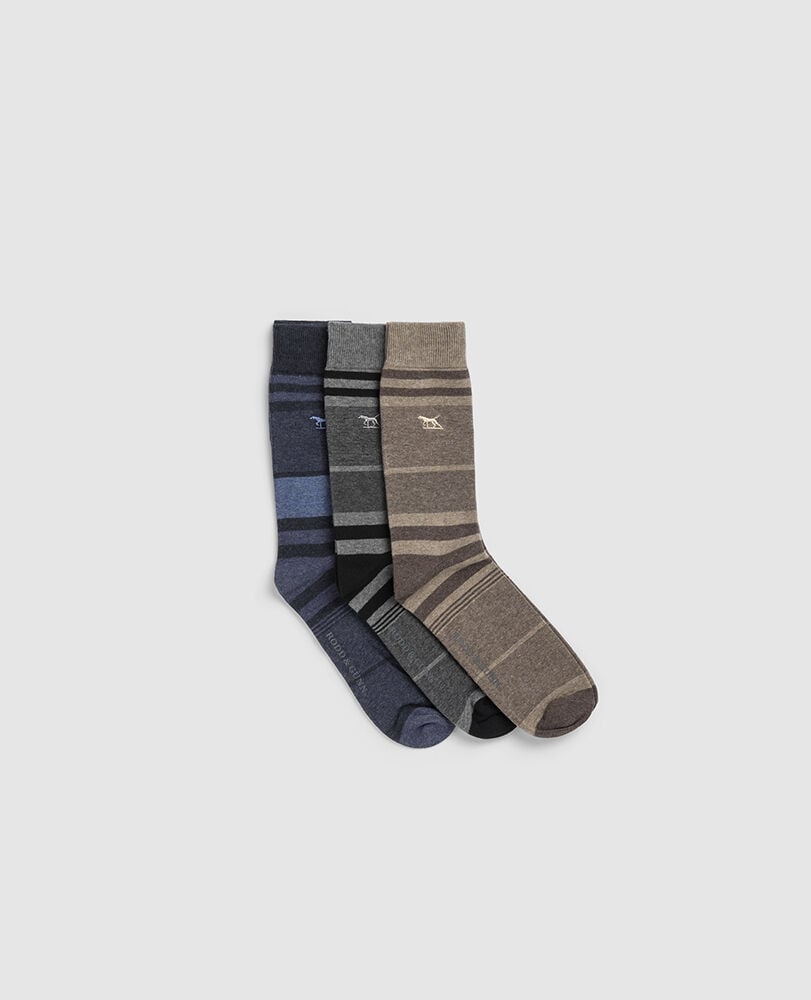 Stirling Striped Three Pack Socks, ASSORTED, Back