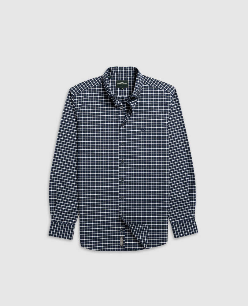 Gunn Check Oxford 3 Sports Fit Shirt, MIDNIGHT, Flat Lay