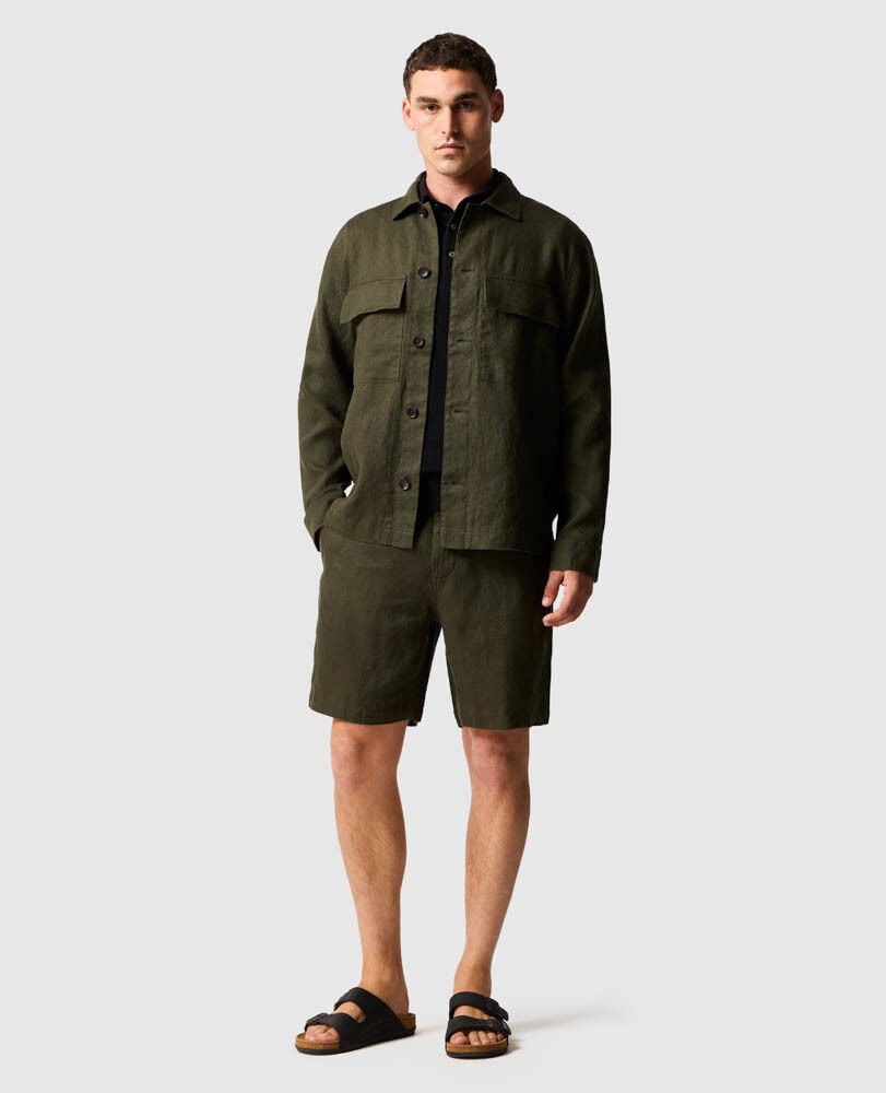 Resort Linen Shacket, DARK OLIVE, Off Front
