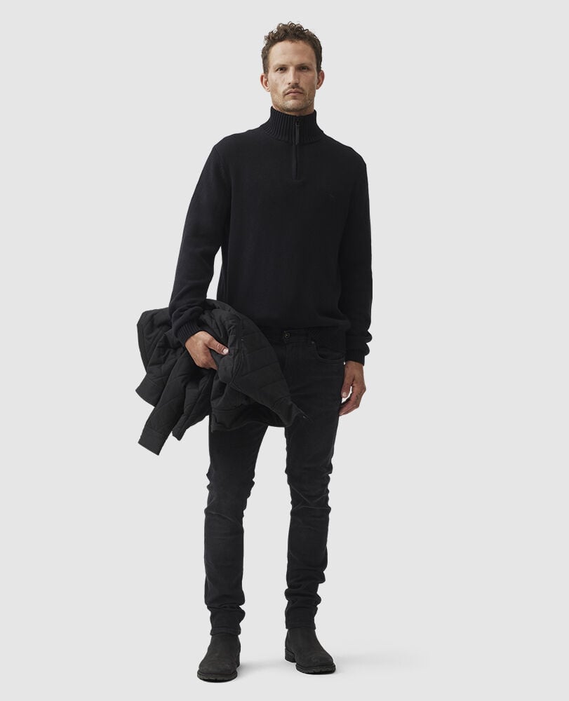 Merrick Bay 1/4 Zip Sweater, ONYX, Off Front