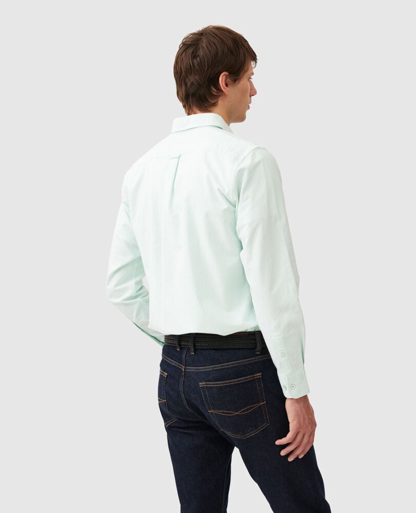 Chemise slim en coton oxford rayures Gunn, MENTHE VERTE, Back