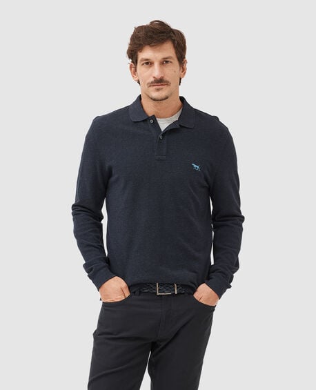 Long Sleeve Sports Fit Gunn Polo, NAVY