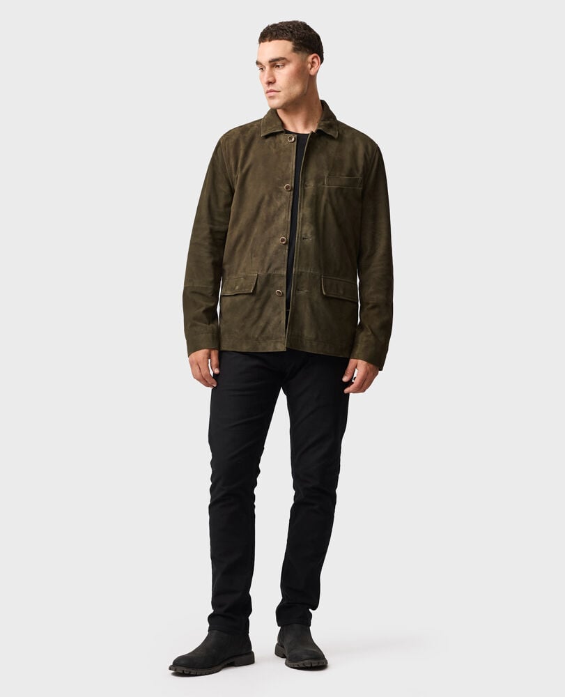 Somerset Leather Jacket, OLIVE, Off Front