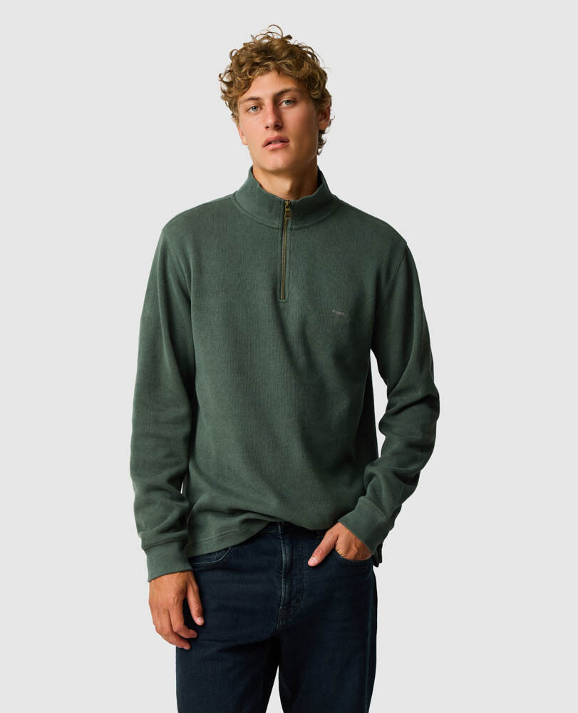 Sweatshirt col 1/4 zip alton ave, ARMY GREEN, Front