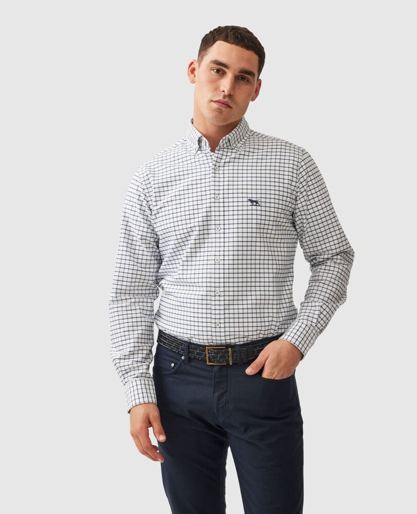 Gunn Check Oxford 3 Sports Fit Shirt, NAVY, Front