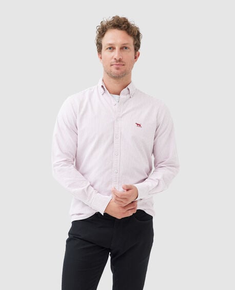 Gunn Oxford Stripe Sports Fit Shirt, PORT