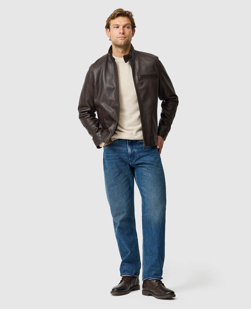 Canvastown Leather Jacket, ESPRESSO, Off Front