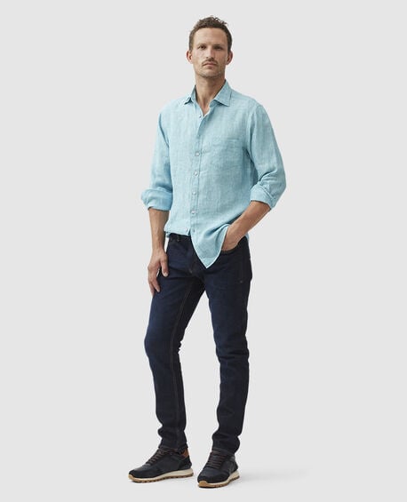 Chemise slim en lin Coromandel, BLEU SARCELLE DÉLAVÉ