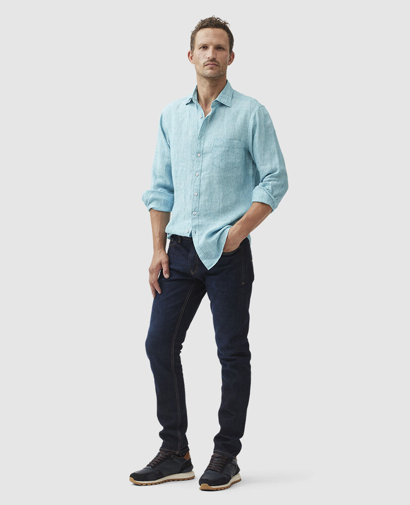 Chemise slim en lin Coromandel, BLEU SARCELLE DÉLAVÉ, Off Front
