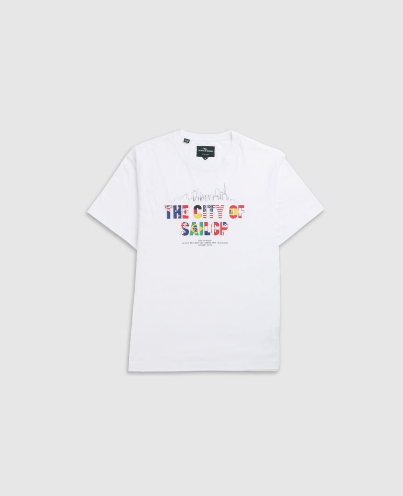 The City Of SailGP Sports Fit T-Shirt, SNOW, Flat Lay