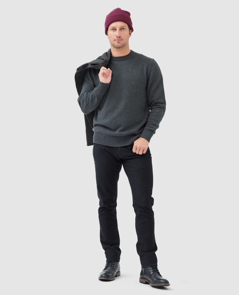 Gunn Crew Sweater, CHARCOAL, Off Front