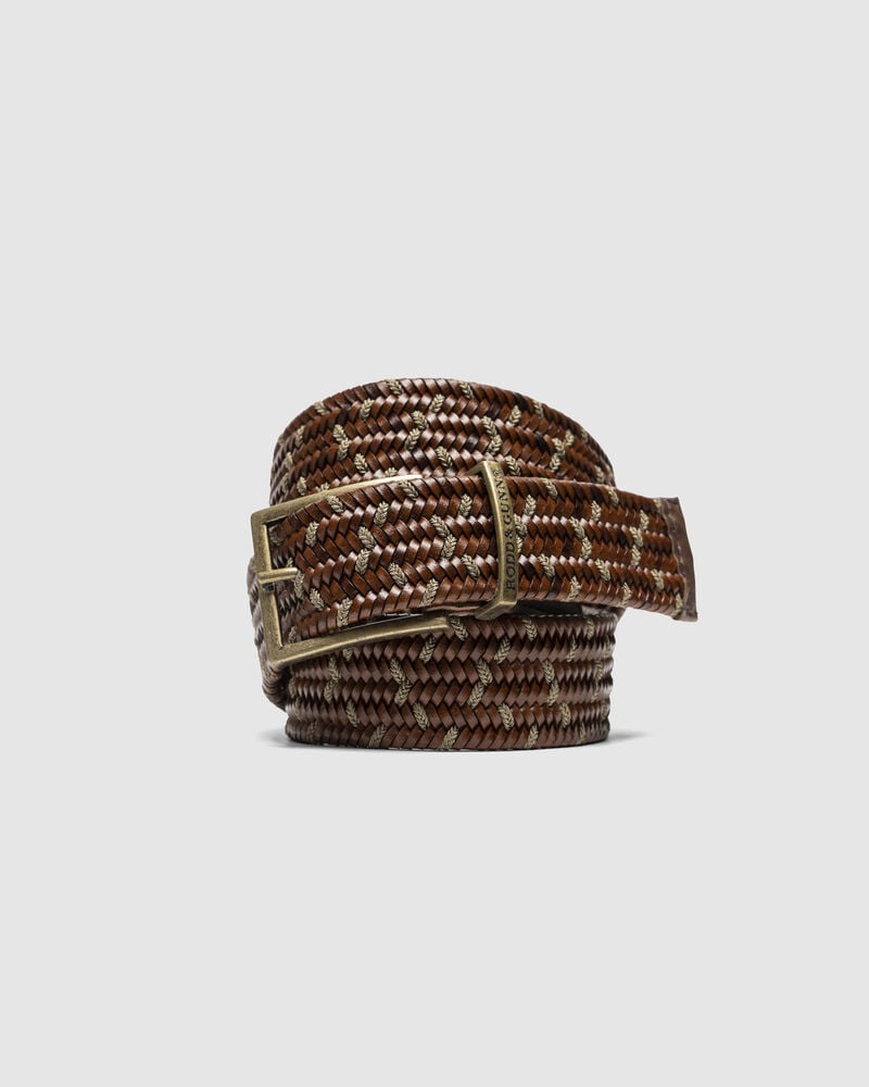 Stratford Stretch Belt, COGNAC/TAUPE, Front
