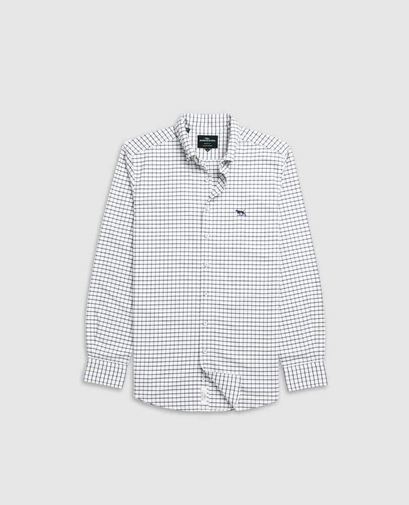 Chemise coupe sportive en coton oxford 3 à carreaux Gunn, MARINE, Flat Lay