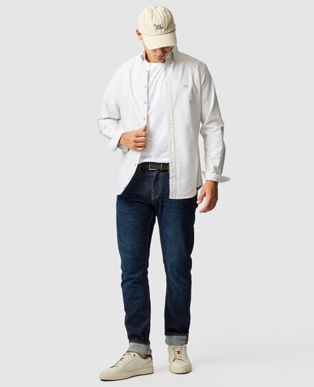 Chemise coupe sportive en coton oxford 5&nbsp;&agrave; carreaux Gunn, GALET