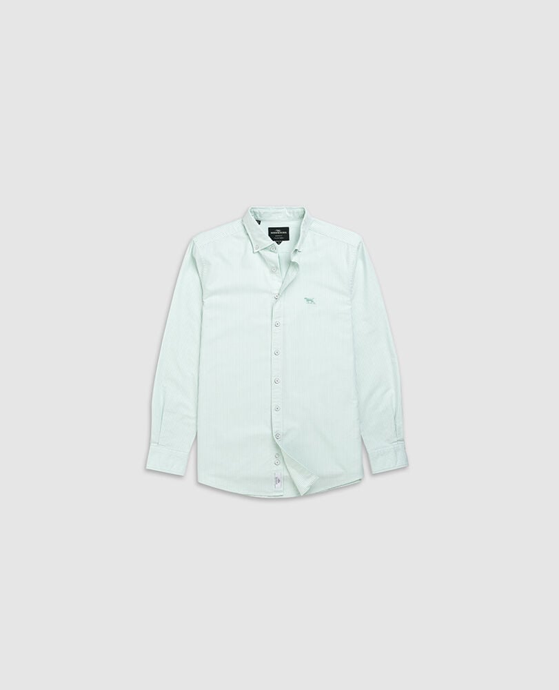 Chemise slim en coton oxford rayures Gunn, MENTHE VERTE, Flat Lay