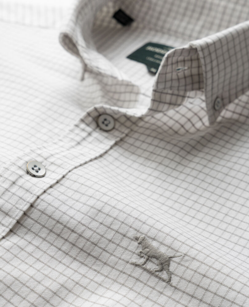 Chemise coupe sportive en coton oxford 5 à carreaux Gunn, GALET, Detail 2