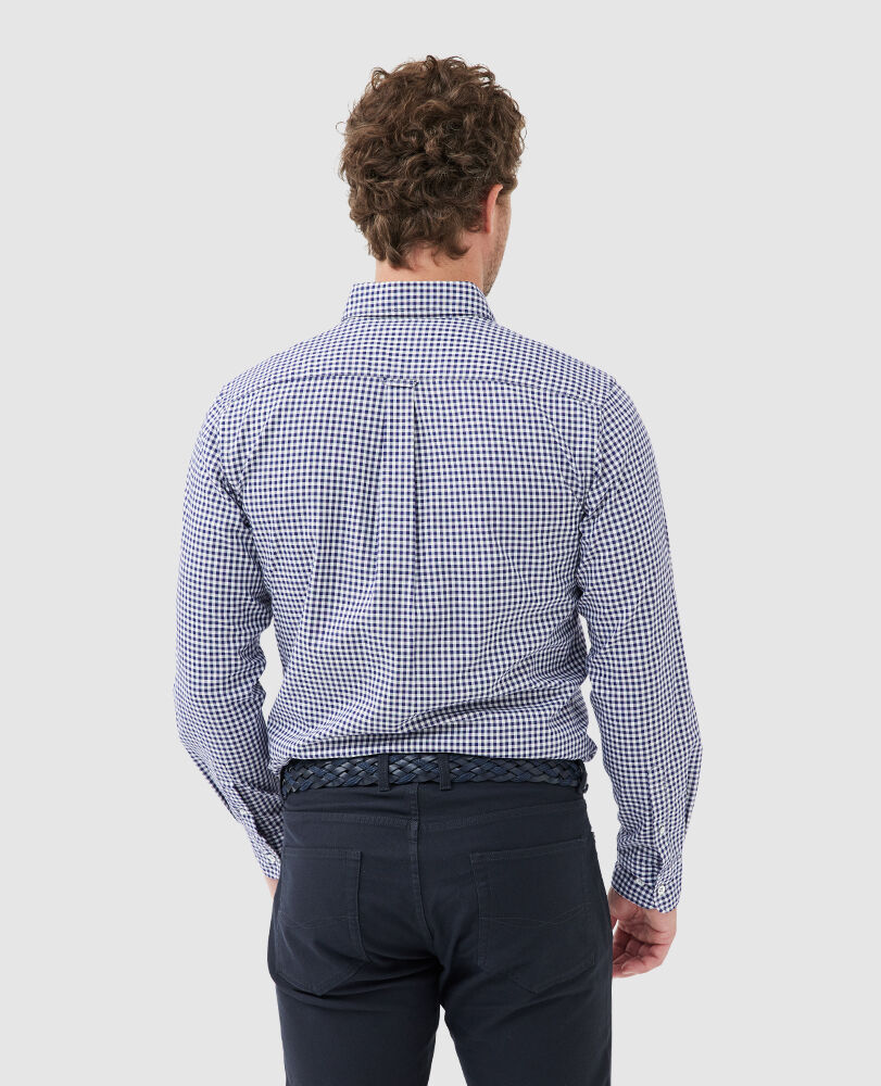 Gunn Check Oxford Sports Fit Shirt, SNOW, Back