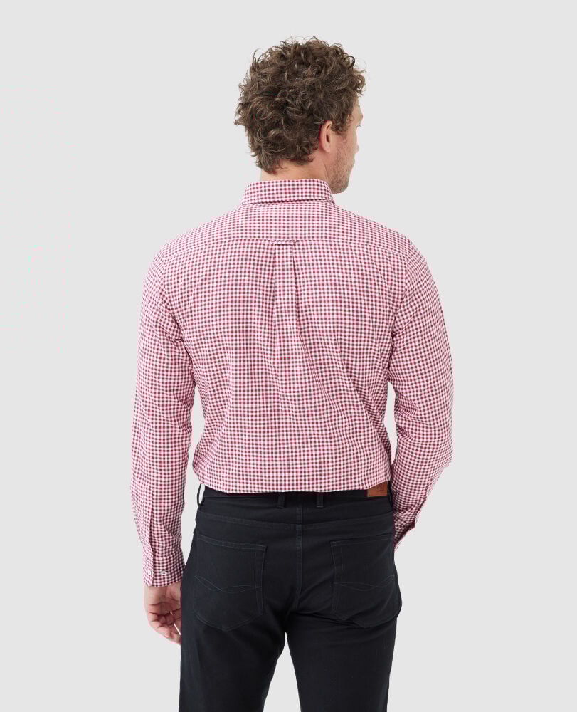 Gunn Check Oxford Sports Fit Shirt, CLARET, Back