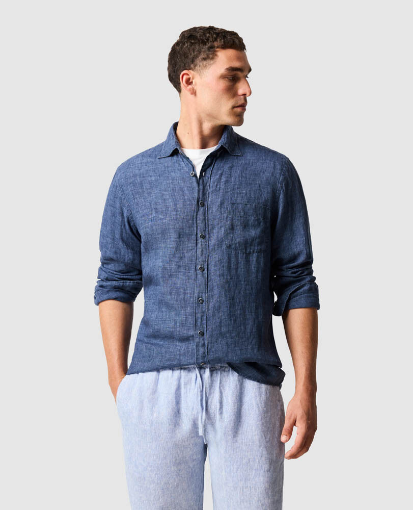 Chemise slim en lin Coromandel, MARINE, Front