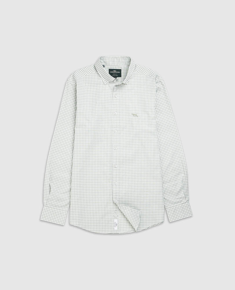 Chemise slim en coton oxford carreaux Gunn, DUSTY SAGE, Flat Lay