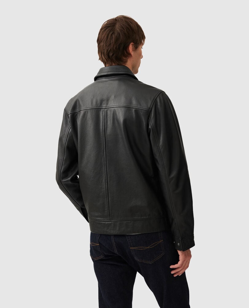 Haymarket Leather Jacket · Onyx ME, ONYX, Off Front