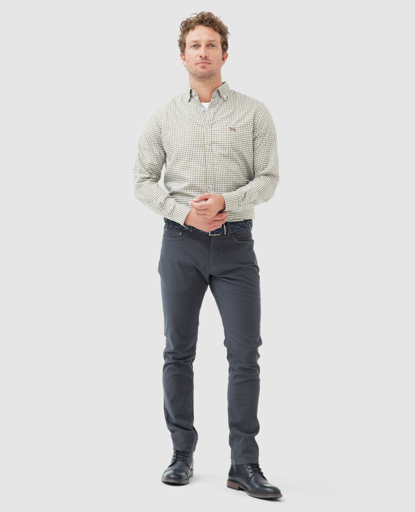 Gunn Check Oxford Sports Fit Shirt, LODEN, Off Front