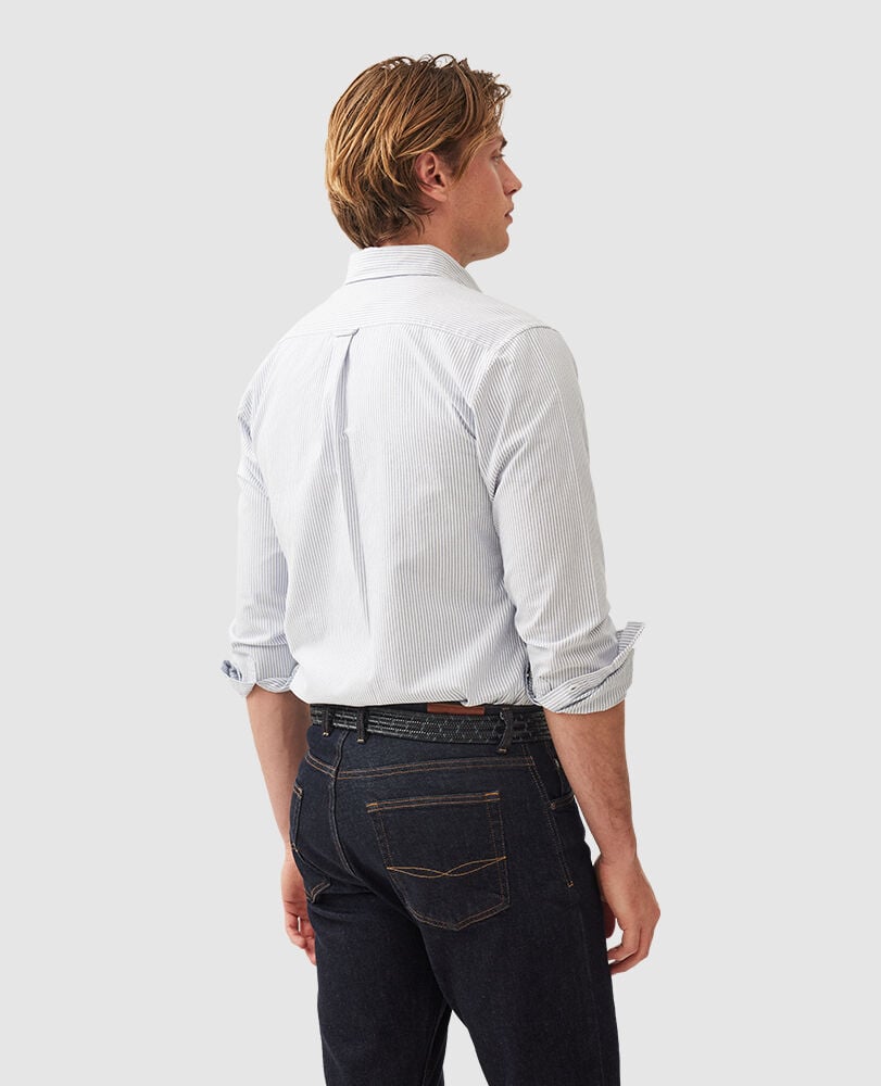 Chemise slim en coton oxford rayures Gunn, HORIZON, Back