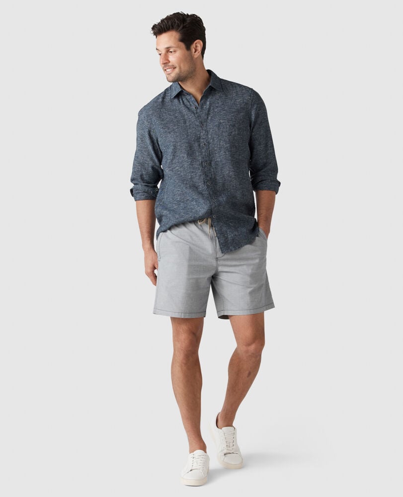 Motion Linen Shirt, INDIGO, Off Front