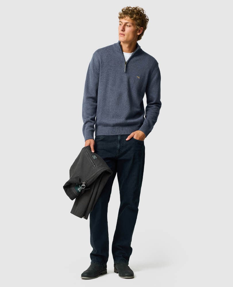 Merrick Bay 1/4 Zip Sweater, STONEWASH, Off Front