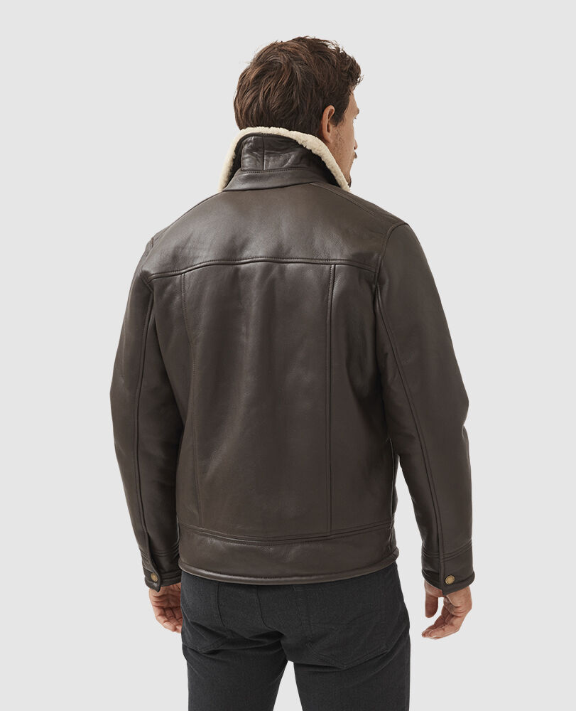 Arrowtown Shearling Leather Jacket, MOCHA, Back