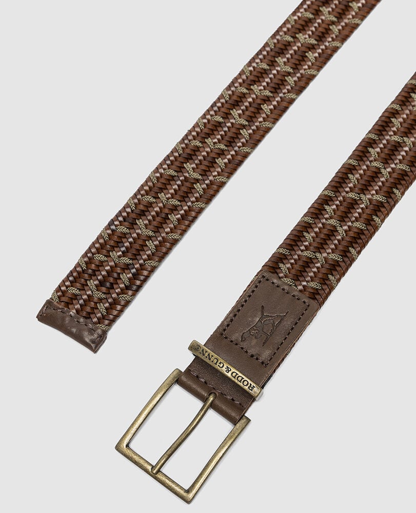 Stratford Stretch Belt, COGNAC/TAUPE, Off Front