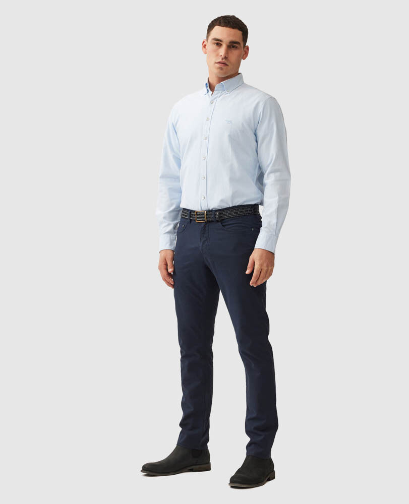 Gunn Oxford Sports Fit Shirt, CORNFLOWER, Off Front