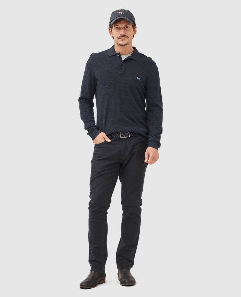 Long Sleeve Sports Fit Gunn Polo, NAVY, Off Front