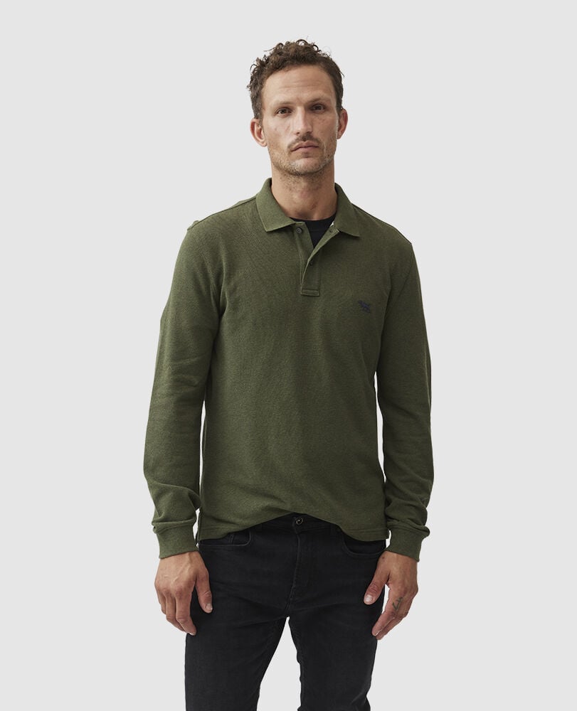 Long Sleeve Sports Fit Gunn Polo, ARMY, Front