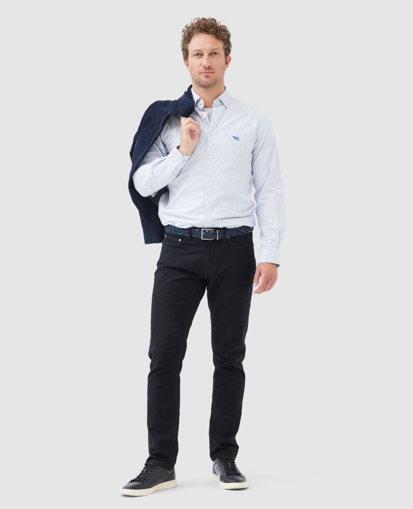 Gunn Oxford Stripe Sports Fit Shirt, ROYAL, Off Front
