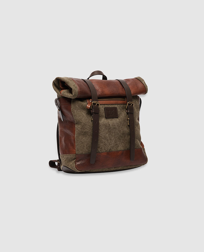 Turua Rolltop-Rucksack, BEIGE/OLIV, Off Front