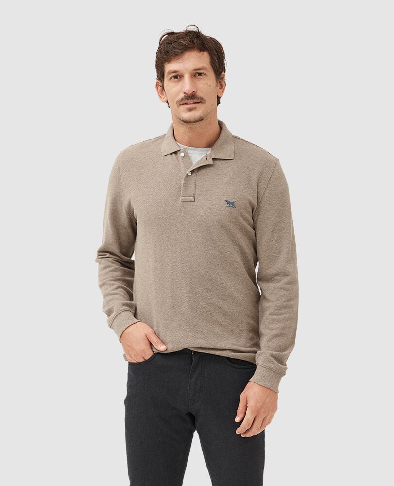 Long Sleeve Sports Fit Gunn Polo, LATTE, Front
