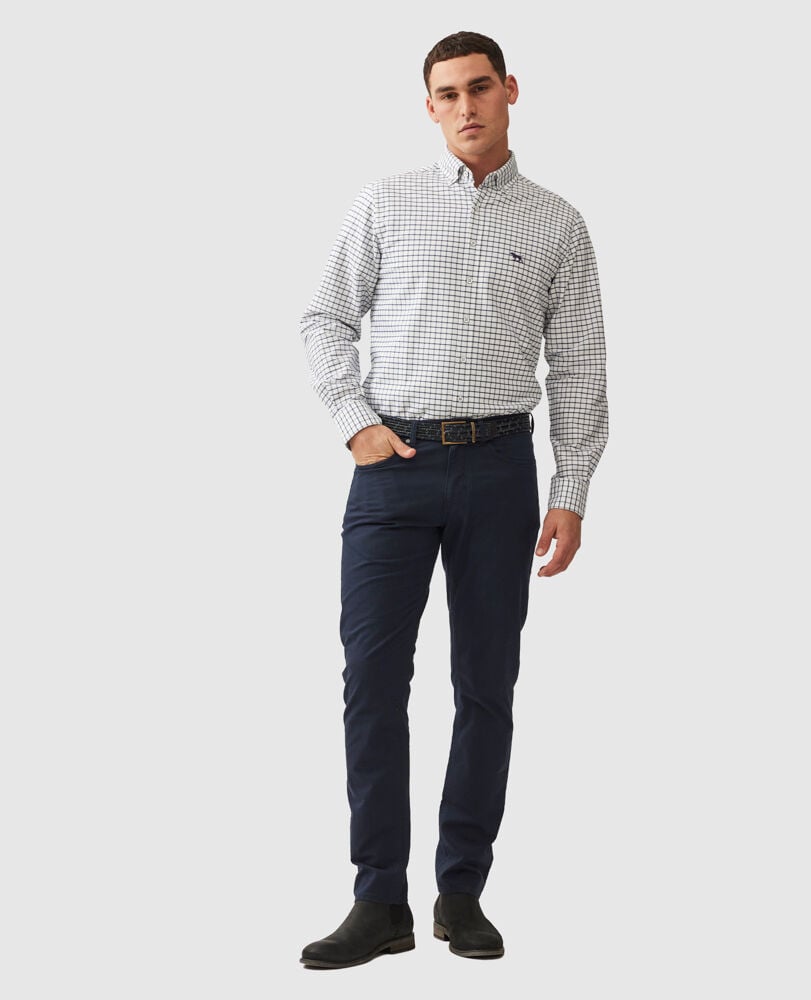 Gunn Check Oxford 3 Sports Fit Shirt, NAVY, Off Front