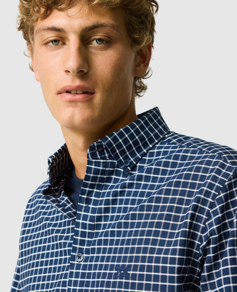 Gunn Check Oxford 3 Sports Fit Shirt, MIDNIGHT, Detail 3