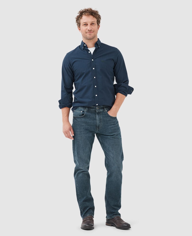 Winton Relaxed Fit Italian Denim, MID BLUE, Off Front