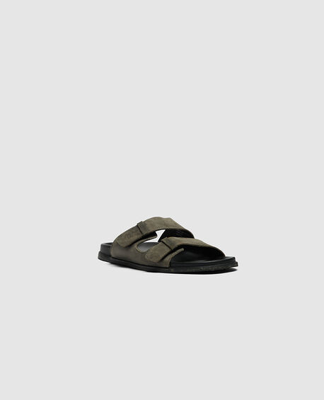 Men's Leather Flip Flops, Roadie Black Grease